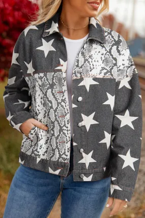 Star Snakeskin Patchwork Denim Jacket