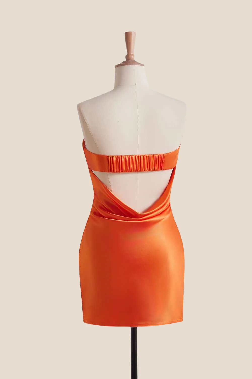 Strapless Orange Cowl Back Short Dress