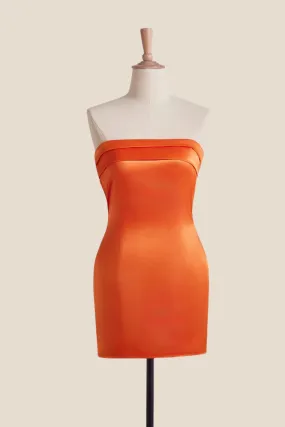 Strapless Orange Cowl Back Short Dress