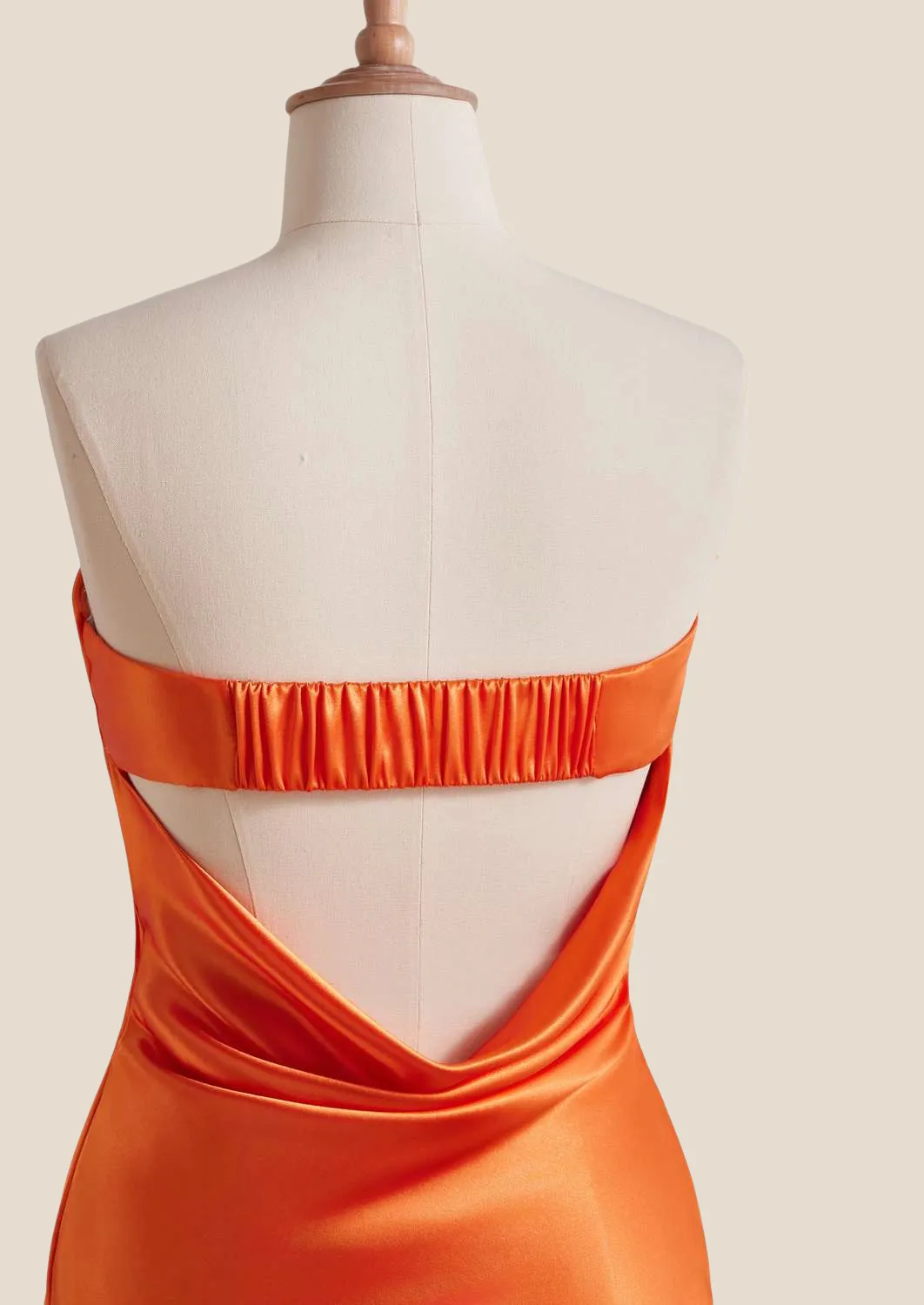 Strapless Orange Cowl Back Short Dress