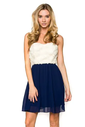 Strapless Rose Texture Chiffon Comb Cocktail Dress U.S.A