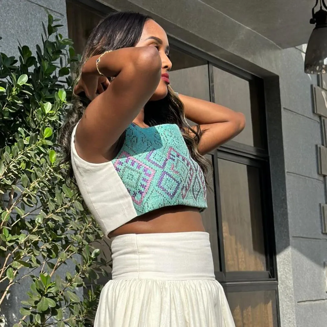 Stylish Blue Habesha Dress with Crop Top and Skirt Modern Habesha Kemis