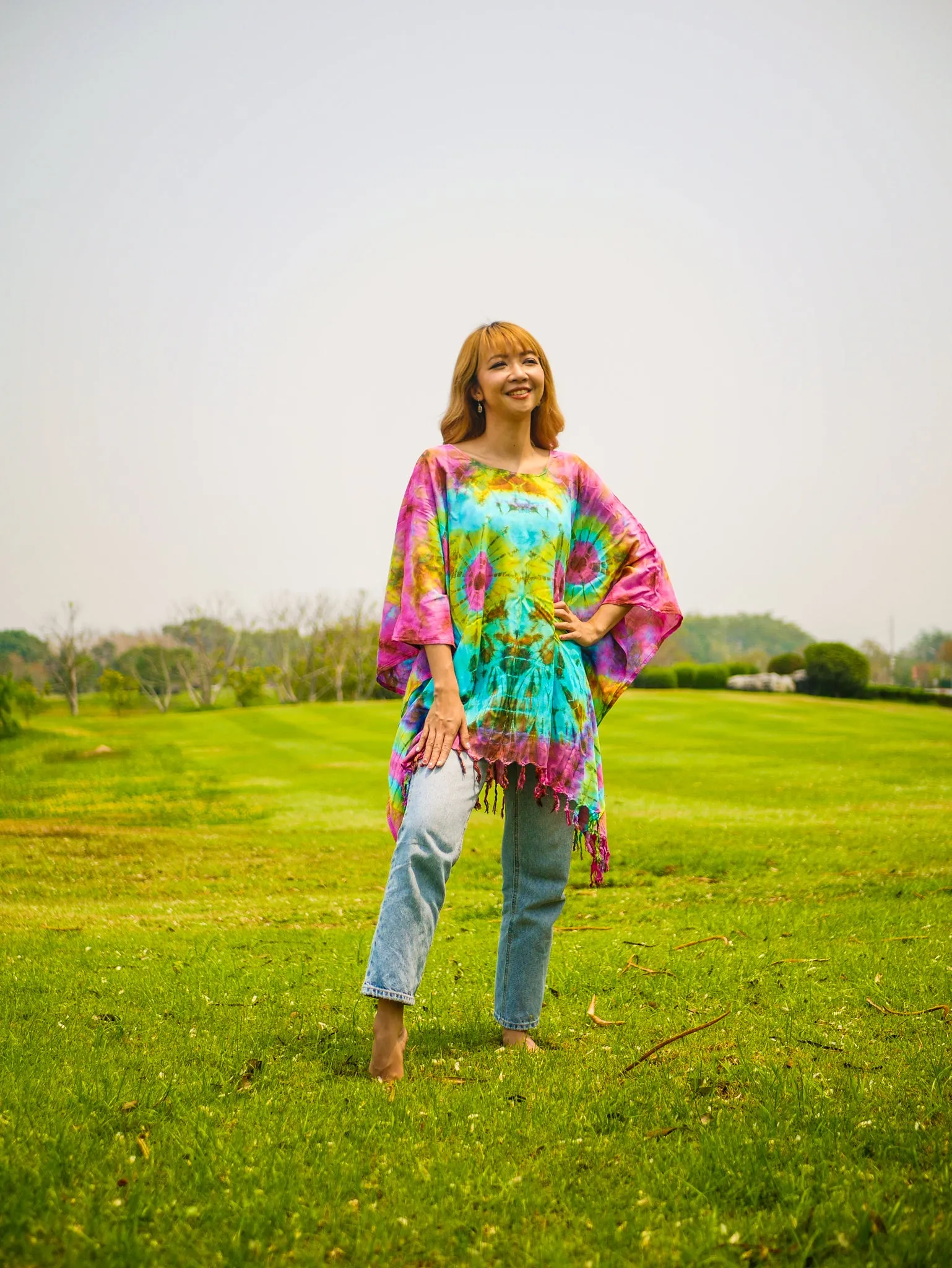 T0268- Hand Dyed Tunic Boho Kaftan Blouse Hippie Oversize Tops