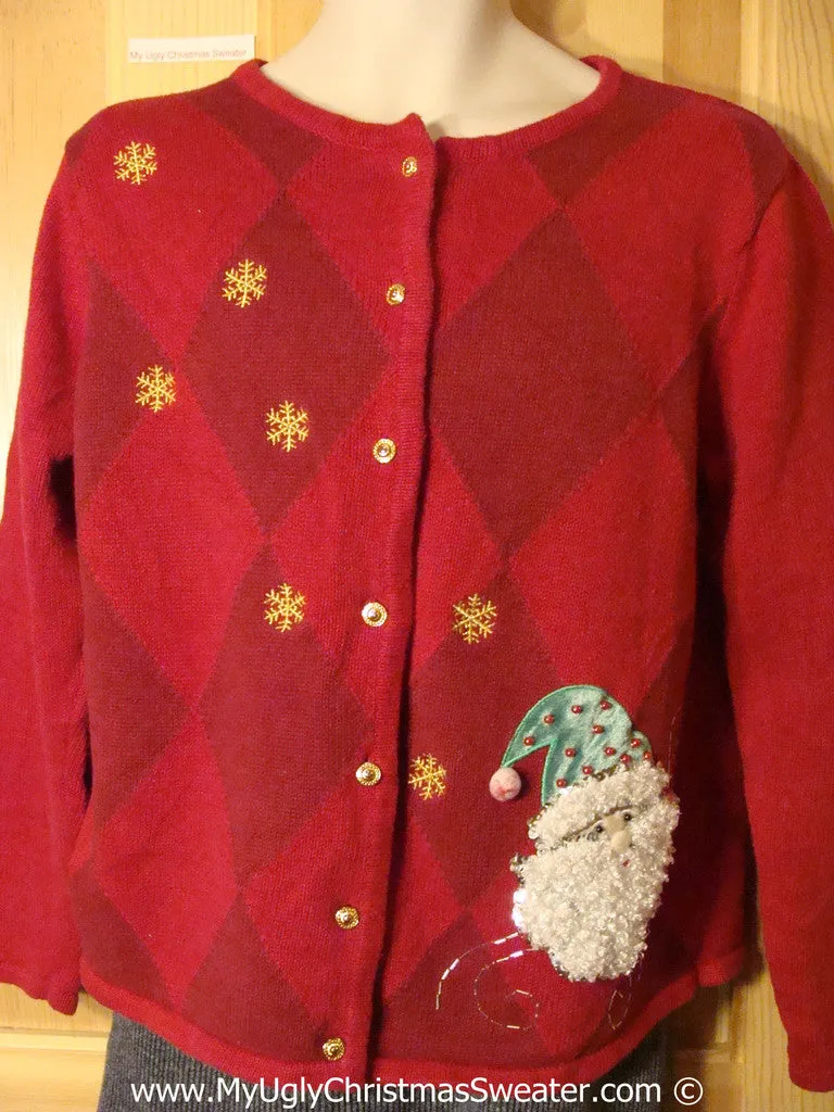 Tacky Red Sweater with Furry Bearded Santa (f1009)