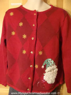 Tacky Red Sweater with Furry Bearded Santa (f1009)