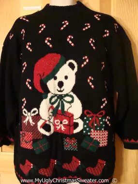 Tacky Retro 80s Christmas Sweater with Bear, Candycanes (f1382)