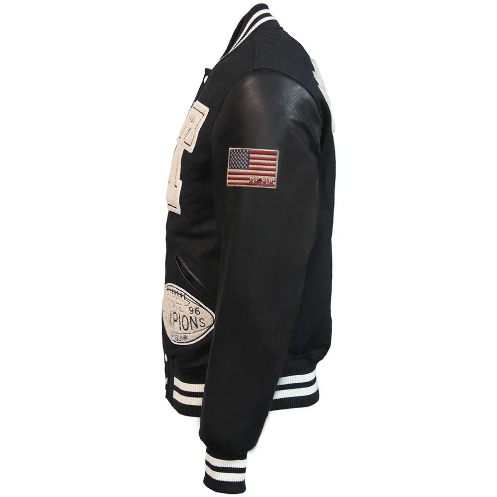 Top Gun Wool Leather Top Dog Varsity Bomber Jacket