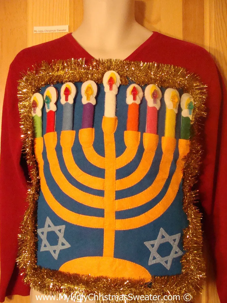 Ugly Christmas Sweater Party Hanukkah Sweater  Menorah (j308)