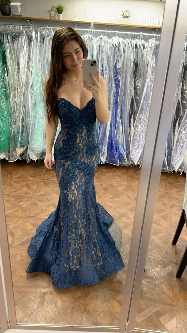 V Neck Lace Long Prom Dress Formal Evening Dresses        fg6991