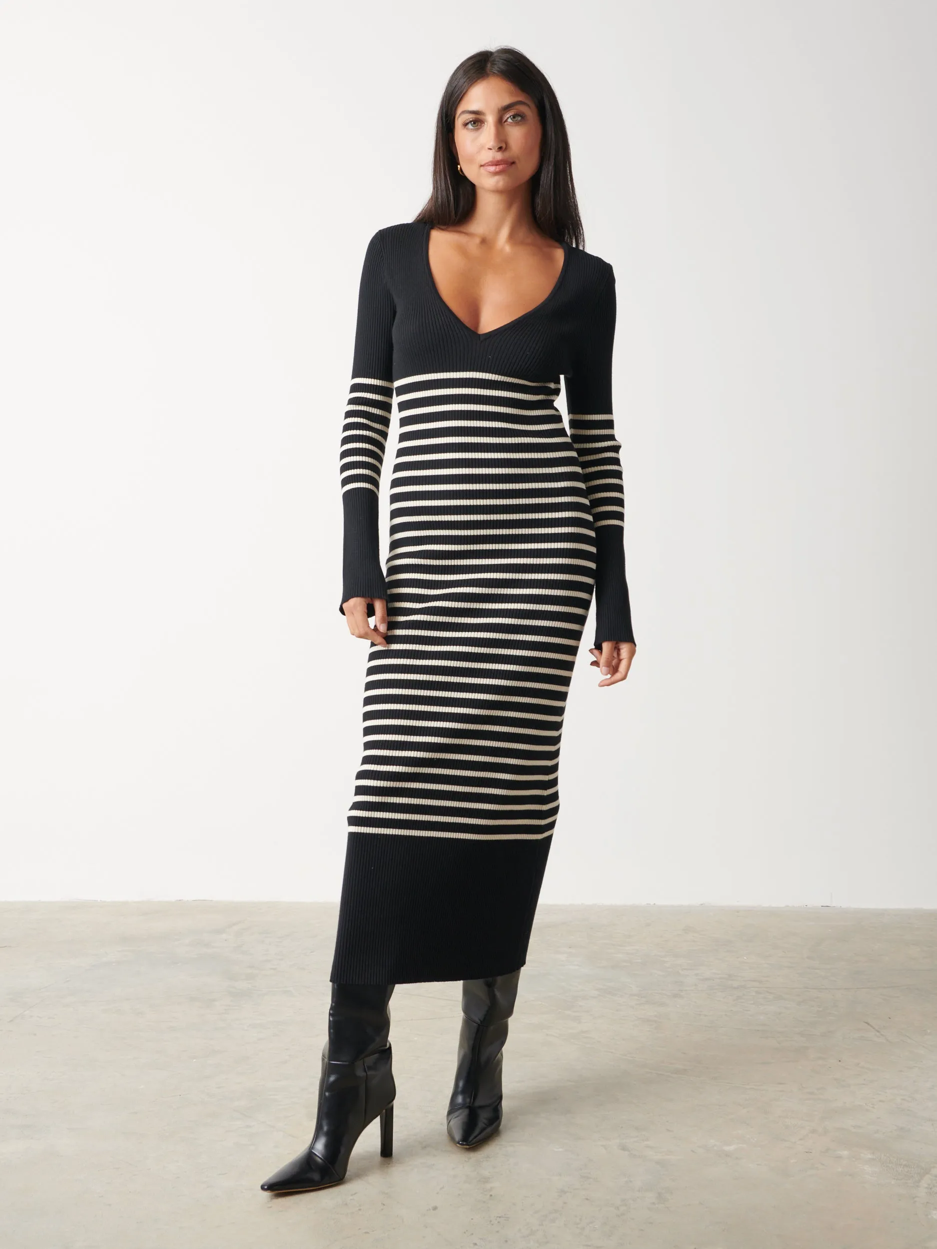 VANESSA STRIPED KNIT DRESS (BLACK/ WHITE STRIPE)