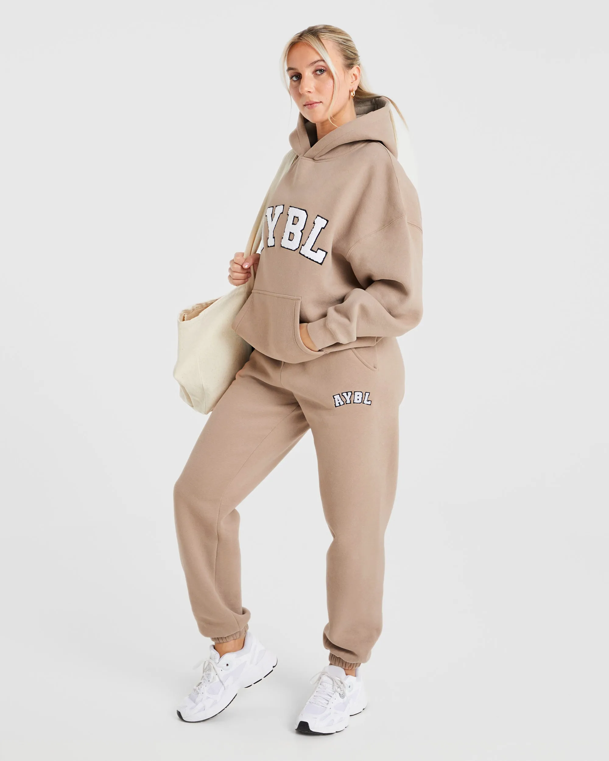 Varsity Oversized Joggers - Latte Brown