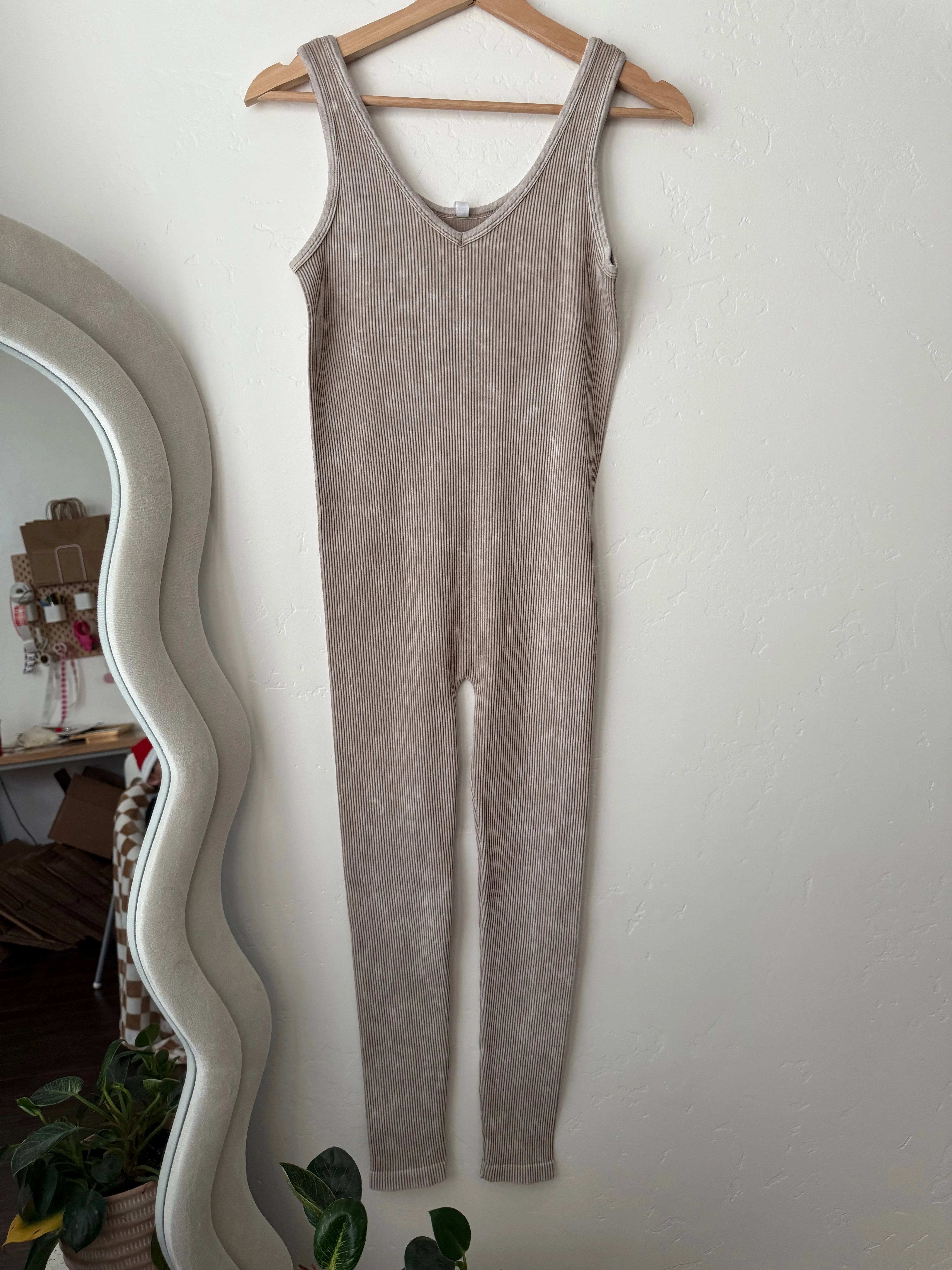 Washed ribbed sports Jumpsuit - ASH MOCHA