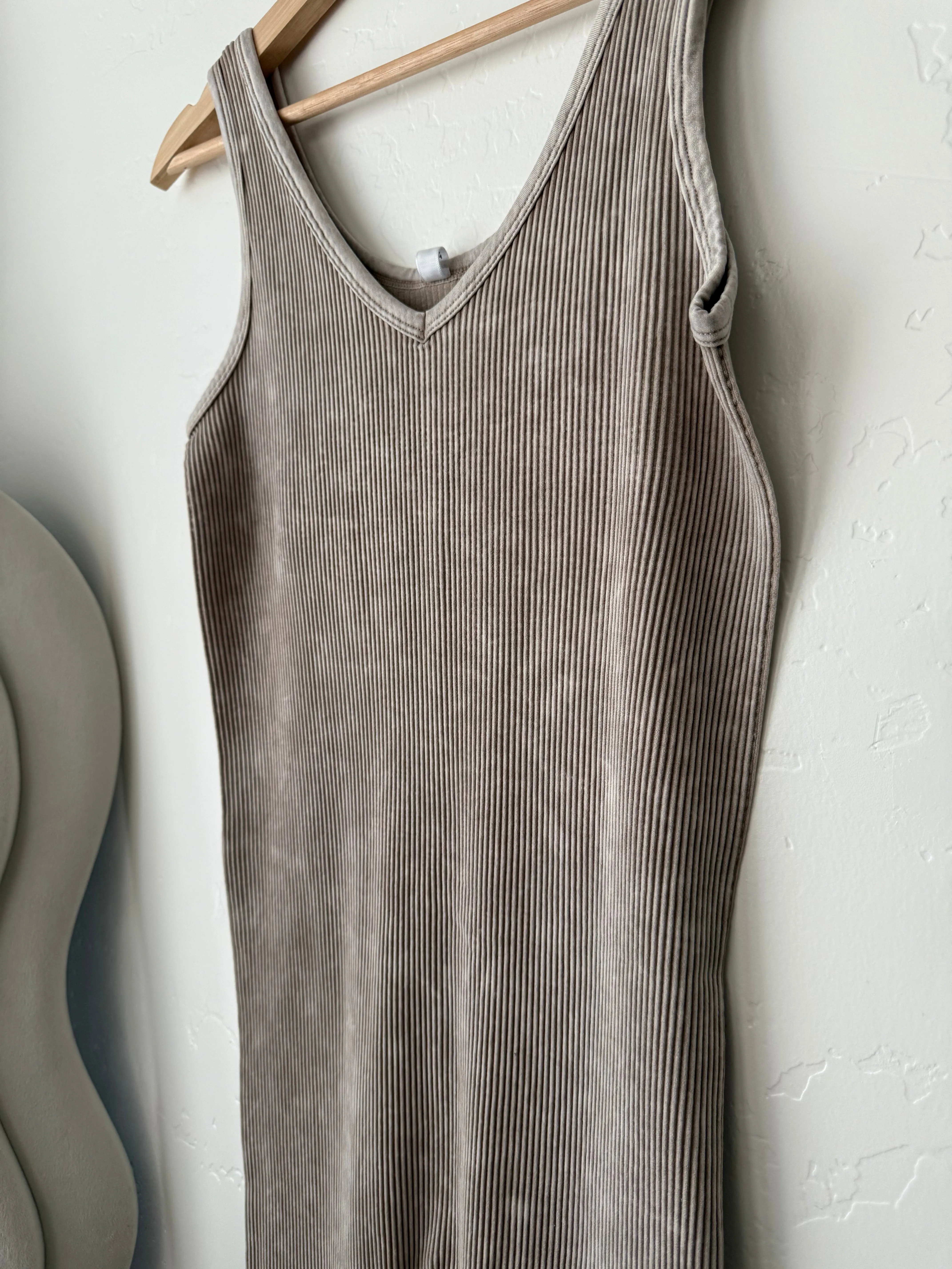 Washed ribbed sports Jumpsuit - ASH MOCHA