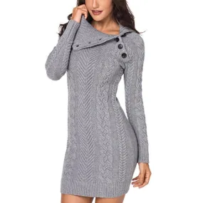 Women cable knit dressy turn-down neck pullover sweater