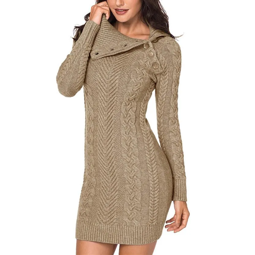 Women cable knit dressy turn-down neck pullover sweater