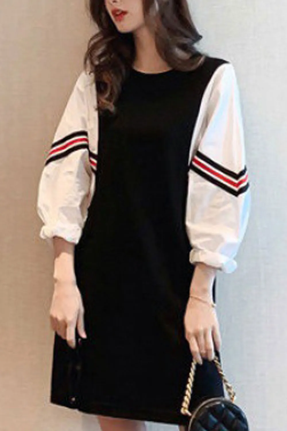 Women Comfy Long Sleeve Round Neck T-Shirt Style Mid-Length Loose Fit Casual Dress - WD117651