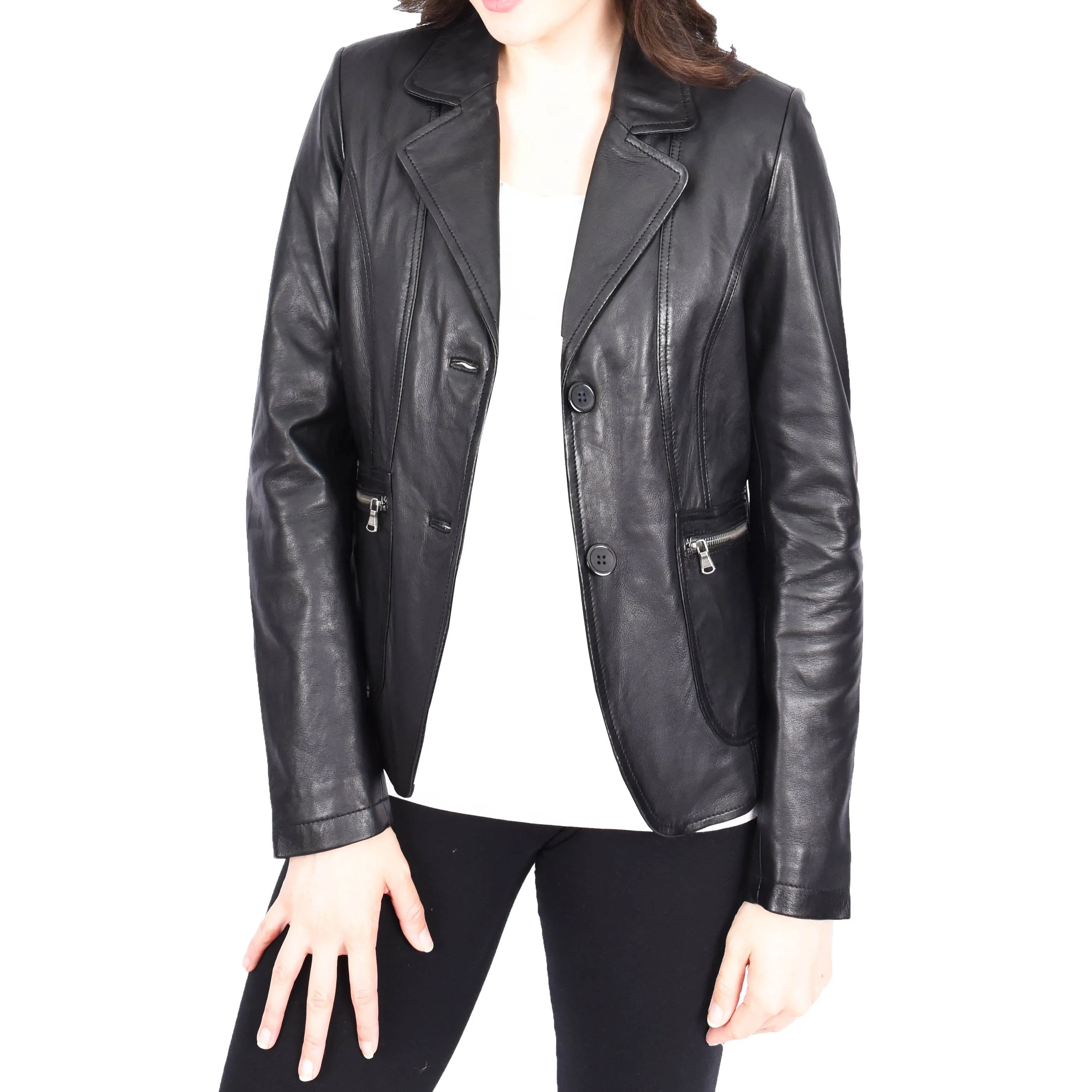 Womens Black Leather Blazer Fitted Short Jacket Skimpy