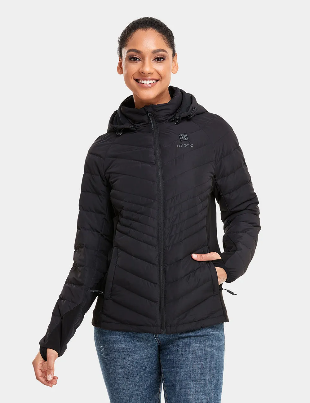 Women's Heated Down Jacket - White/Black