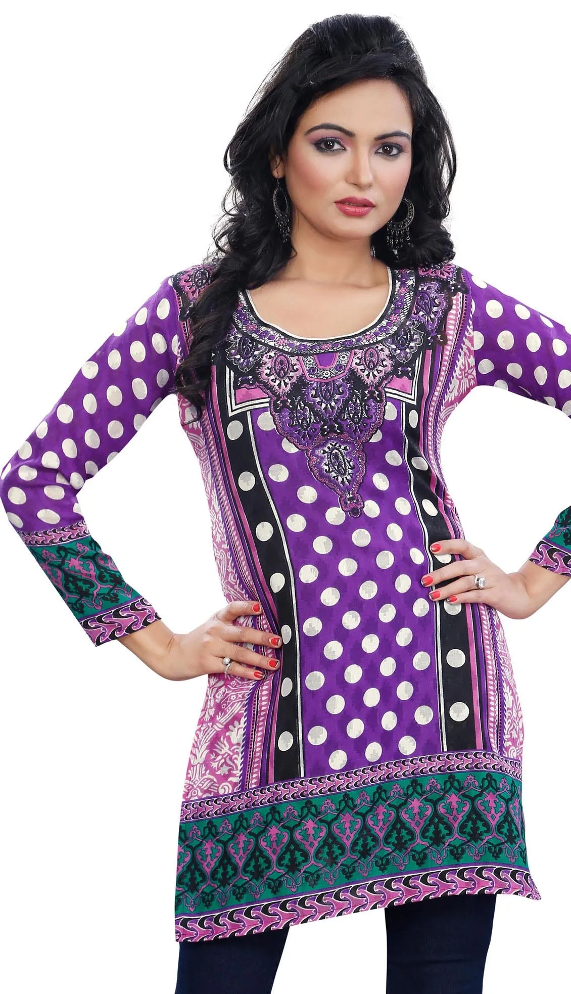 Womens India Tunic Top Kurti Long Cotton Blouse Indian Apparel (Purple)