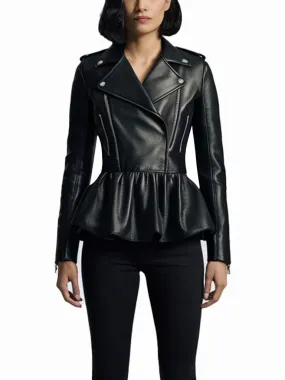 Women's Peplum Hem Motorcycle Leather Jacket