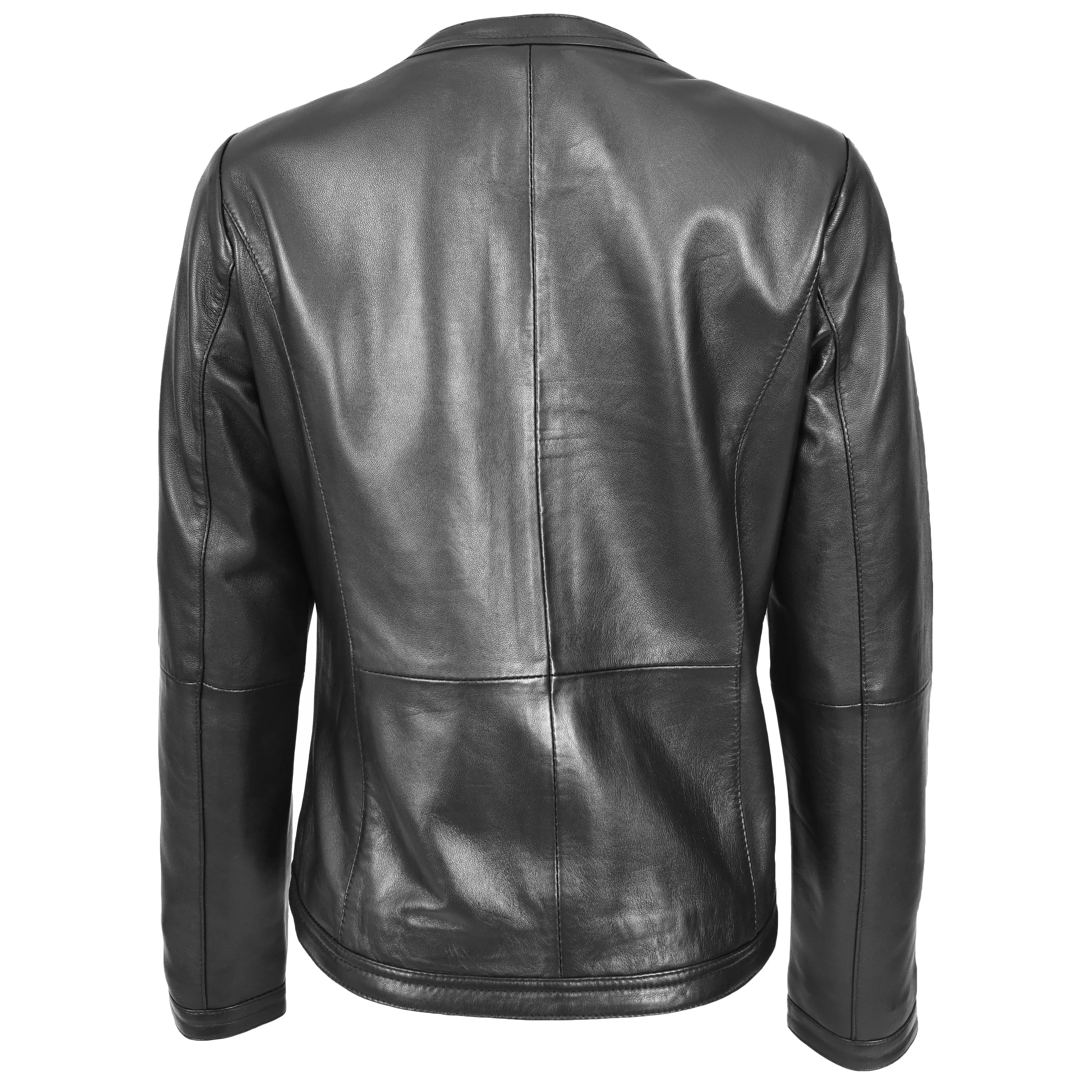 Womens Real Leather Collarless Fashion Jacket Slim Fit Style Clara Black