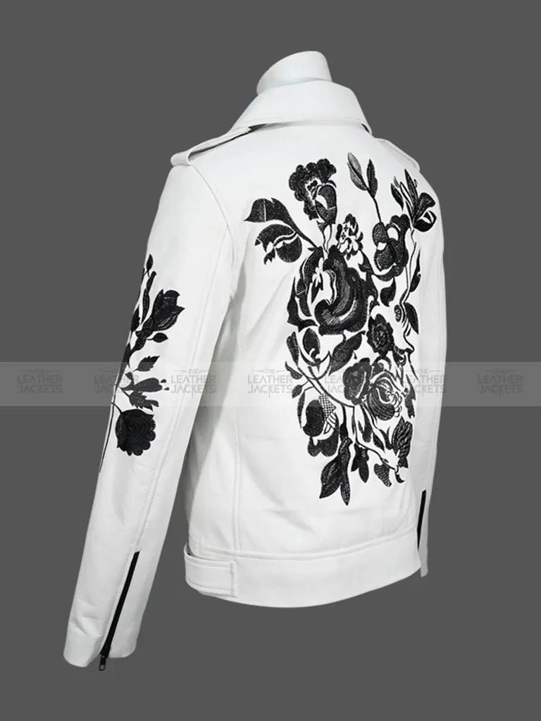 Women's Rose Embroidered Euphoria Biker Leather Jacket