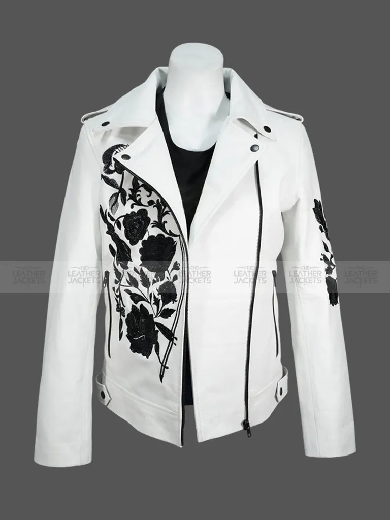 Women's Rose Embroidered Euphoria Biker Leather Jacket