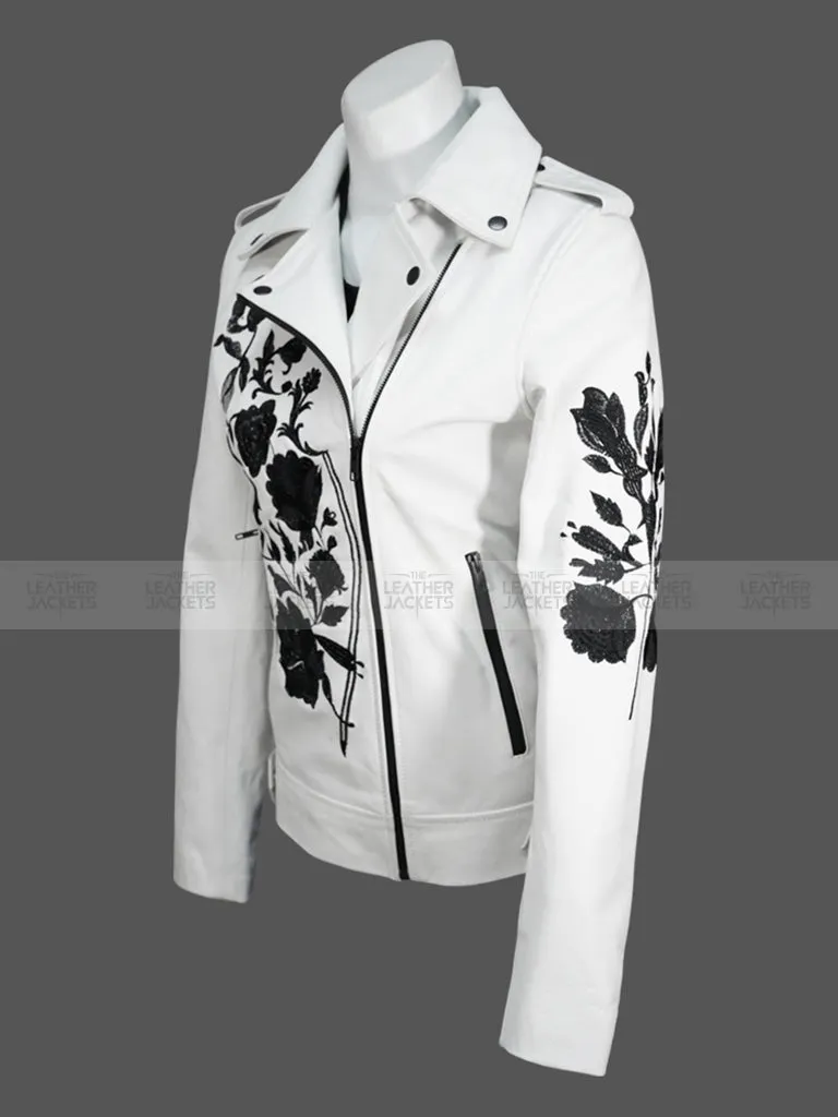 Women's Rose Embroidered Euphoria Biker Leather Jacket