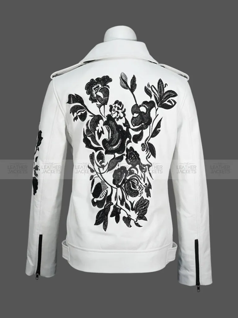 Women's Rose Embroidered Euphoria Biker Leather Jacket