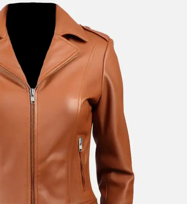 Women's Tan Biker Leather Jacket