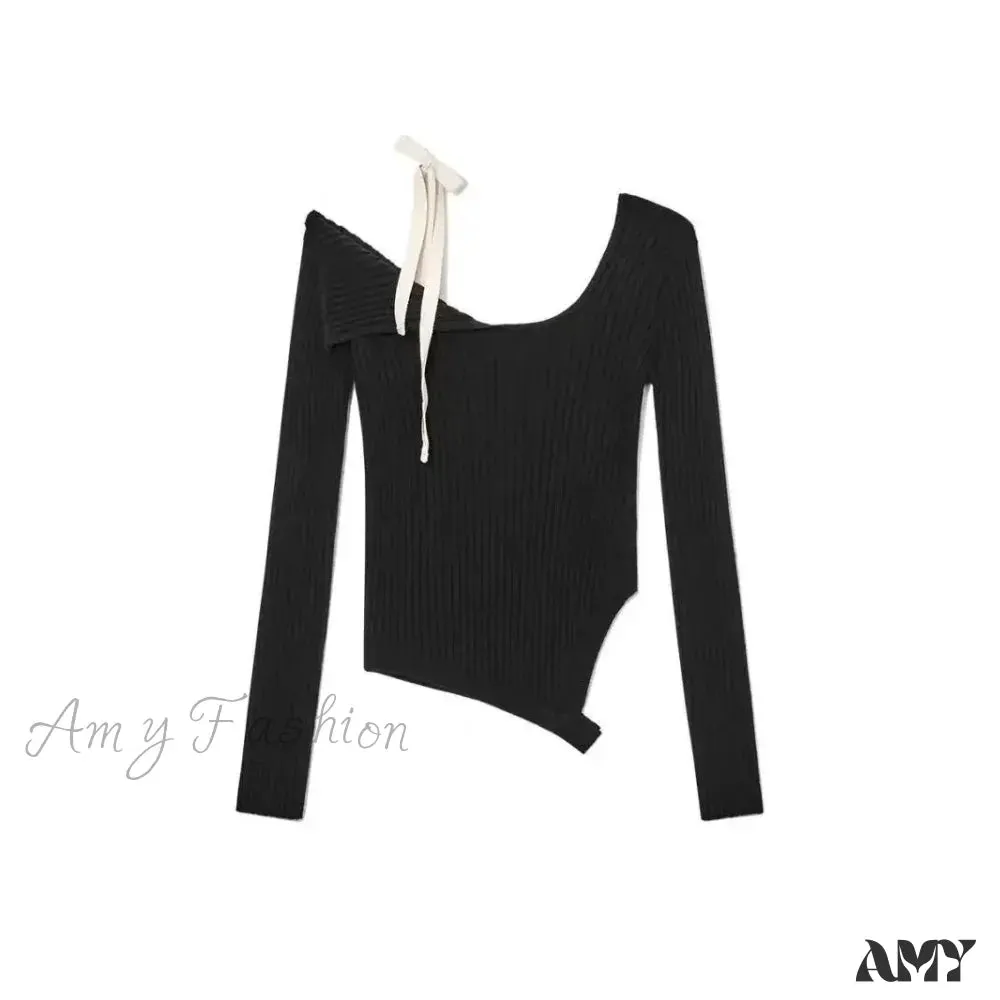 Y2K Coquette Bandage Off Shoulder American Retro Elegant Bow Sweater