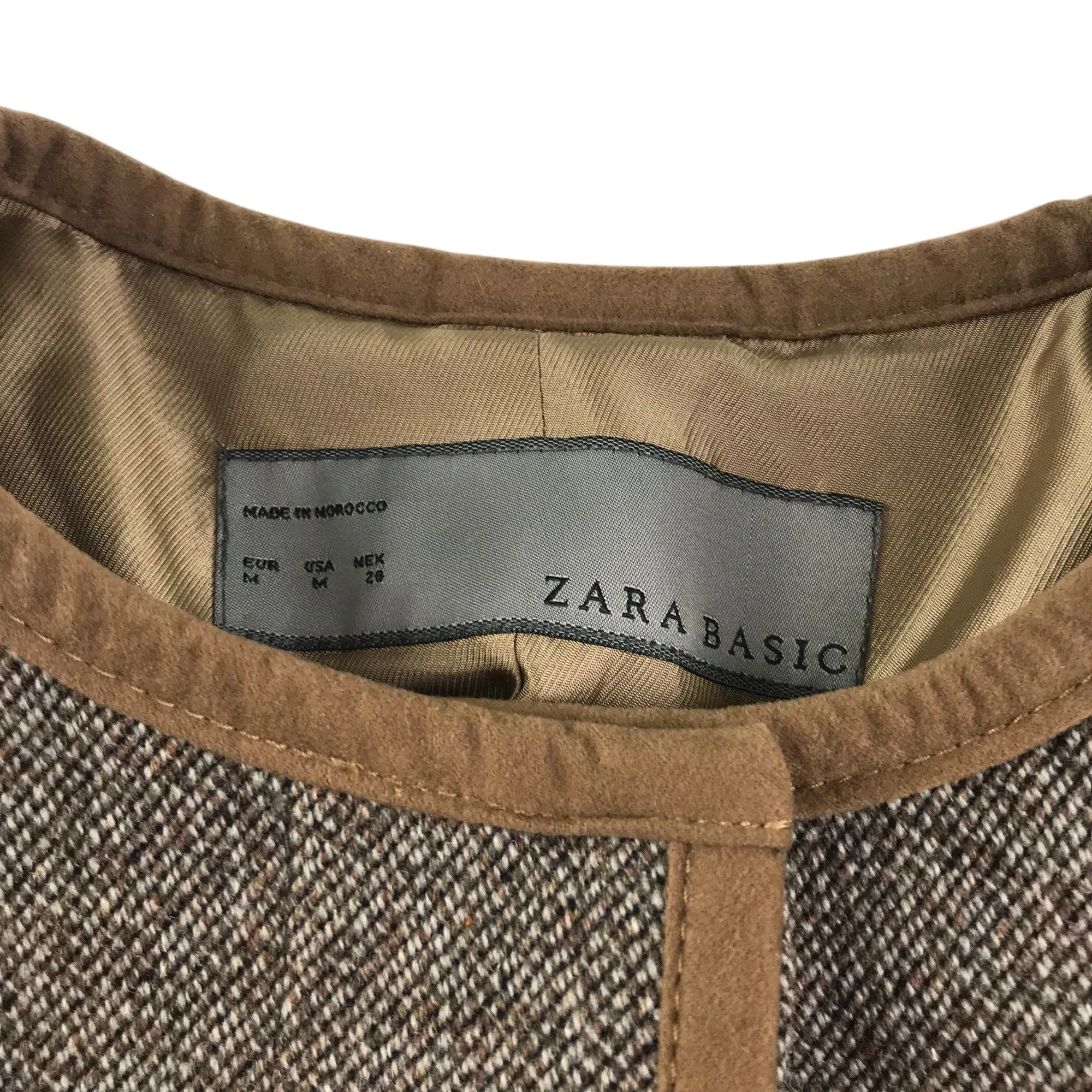 Zara coat women size M brown A-line crew neck wool blend