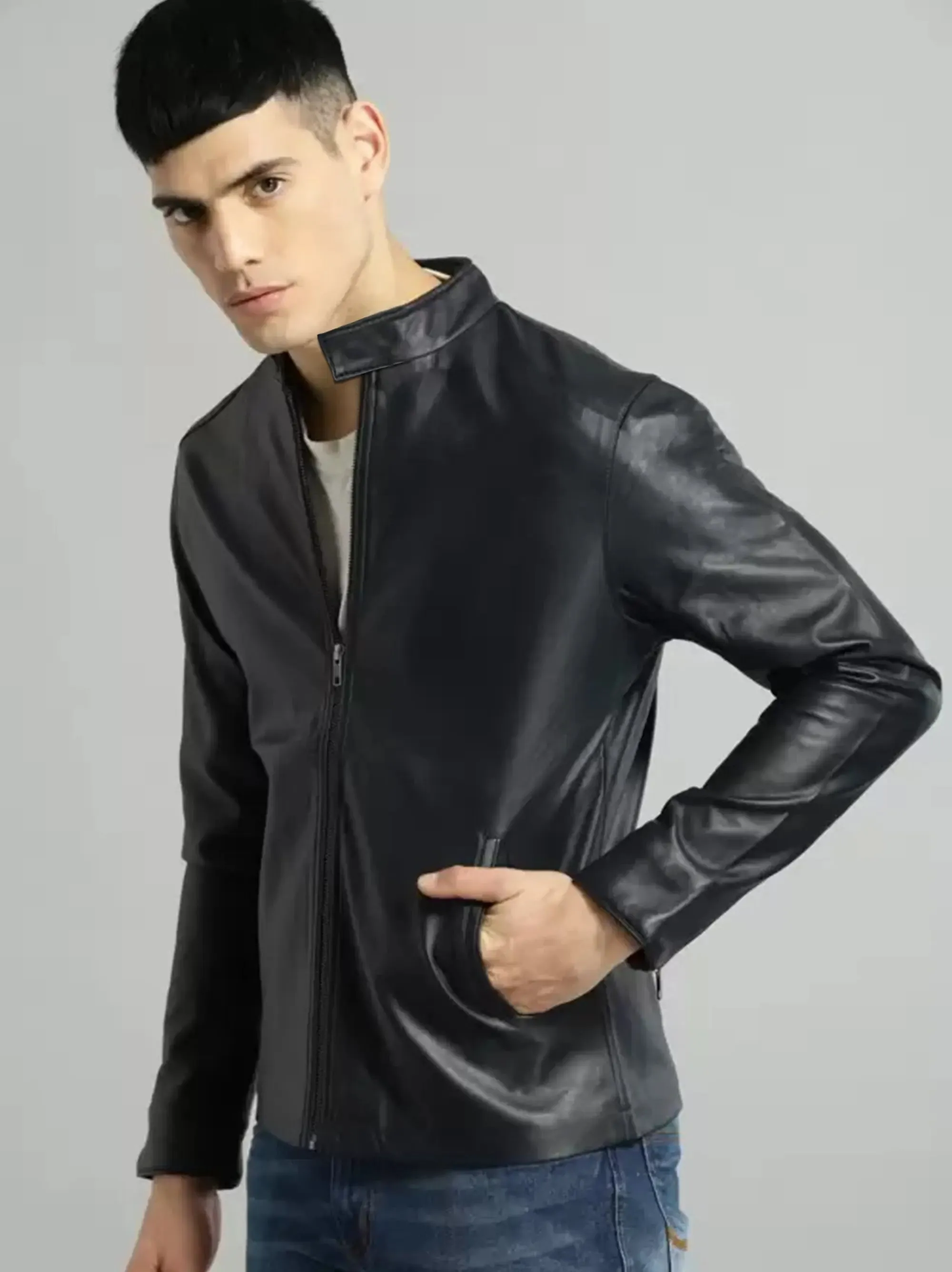 ZR Men Leather Black Jacket